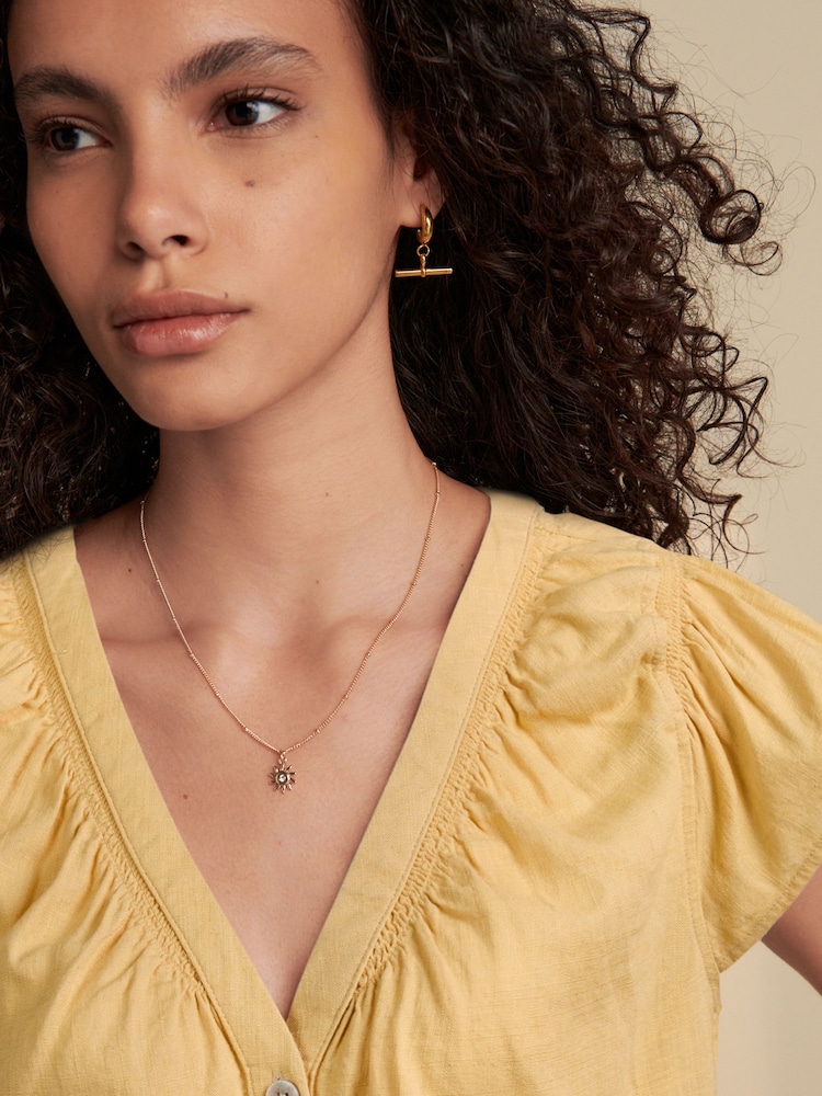 Lemon Yellow Button Down Ruffle Sleeve Top With Linen - Image 2 of 6