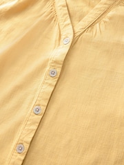 Lemon Yellow Button Down Ruffle Sleeve Top With Linen - Image 5 of 6