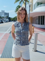 Denim Blue Gingham Check Sleeveless Button Down Smock Top - Image 2 of 7