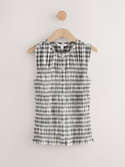 Denim Blue Gingham Check Sleeveless Button Down Smock Top - Image 5 of 7