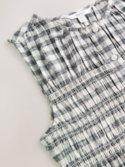 Denim Blue Gingham Check Sleeveless Button Down Smock Top - Image 6 of 7
