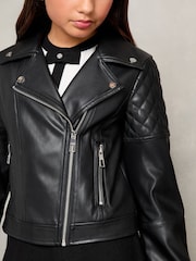 Lipsy Black Quilted Faux Leather Biker Jacket (5-16yrs) - Image 3 of 4
