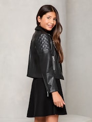 Lipsy Black Quilted Faux Leather Biker Jacket (5-16yrs) - Image 4 of 4