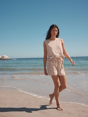 Red/Ecru Towelling Striped 100% Cotton Shorts - Image 2 of 8