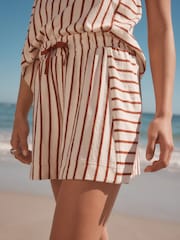 Red/Ecru Towelling Striped 100% Cotton Shorts - Image 4 of 8