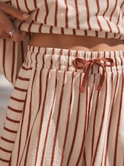 Red/Ecru Towelling Striped 100% Cotton Shorts - Image 5 of 8
