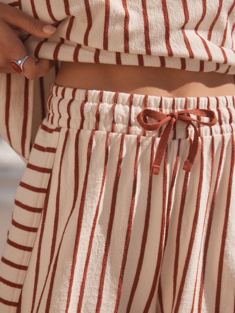 Red/Ecru Towelling Striped 100% Cotton Shorts - Image 5 of 5