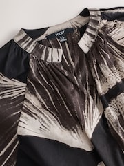 Black Shell Print 100% Cotton Volume Sleeve V-Neck Blouse - Image 7 of 8