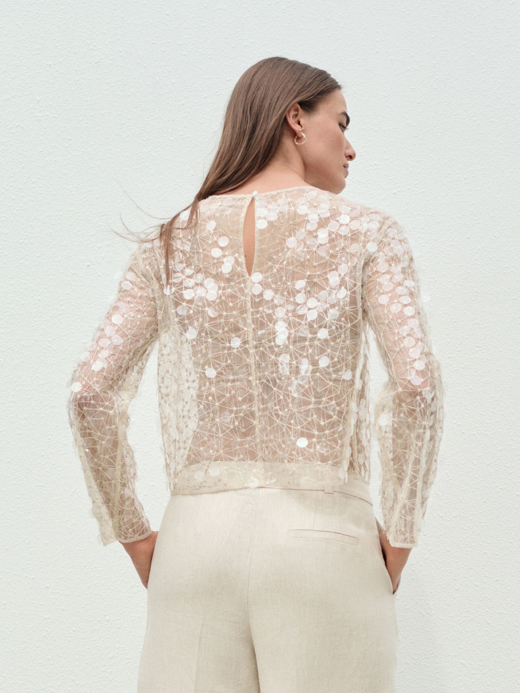 Buy Ecru Sheer Sequin Long Sleeve Top from Next Singapore