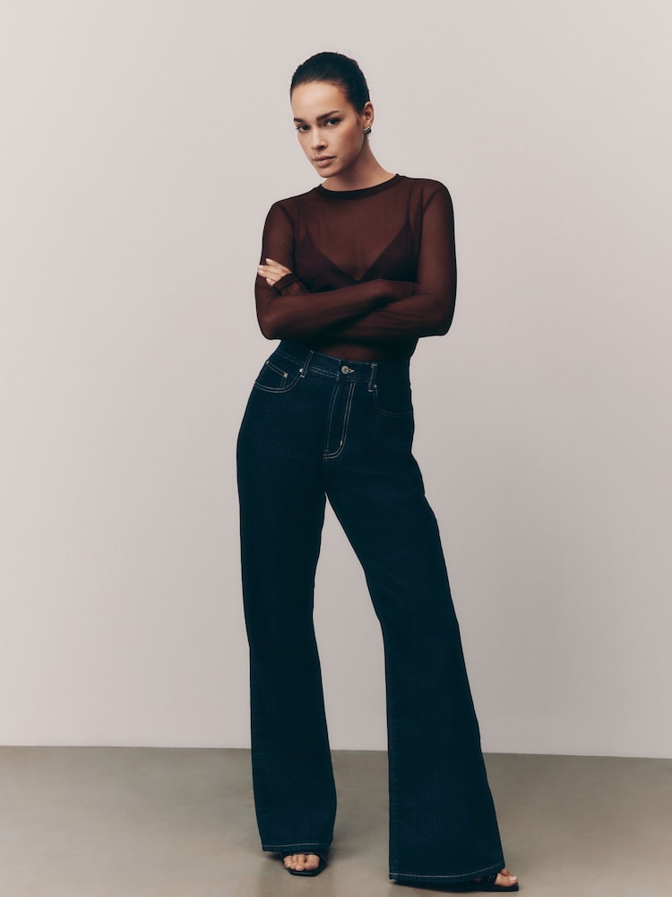 Burgundy Long Sleeve Mesh Top - Image 2 of 6