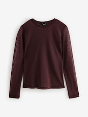 Burgundy Long Sleeve Mesh Top - Image 4 of 6