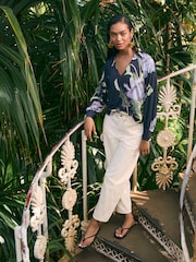 Kew Collection Navy Floral Long Sleeve V-Neck Jersey Blouse - Image 2 of 6