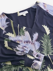 Kew Collection Navy Floral Long Sleeve V-Neck Jersey Blouse - Image 6 of 6