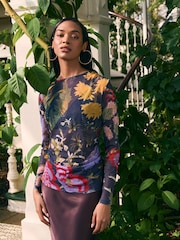 Navy/Purple Floral Print Kew Collection - Image 1 of 9