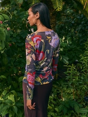 Navy/Purple Floral Print Kew Collection - Image 3 of 9