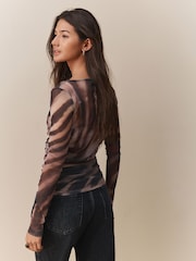Зебра - Long Sleeve Ruched Side Mesh Top - Image 4 of 5