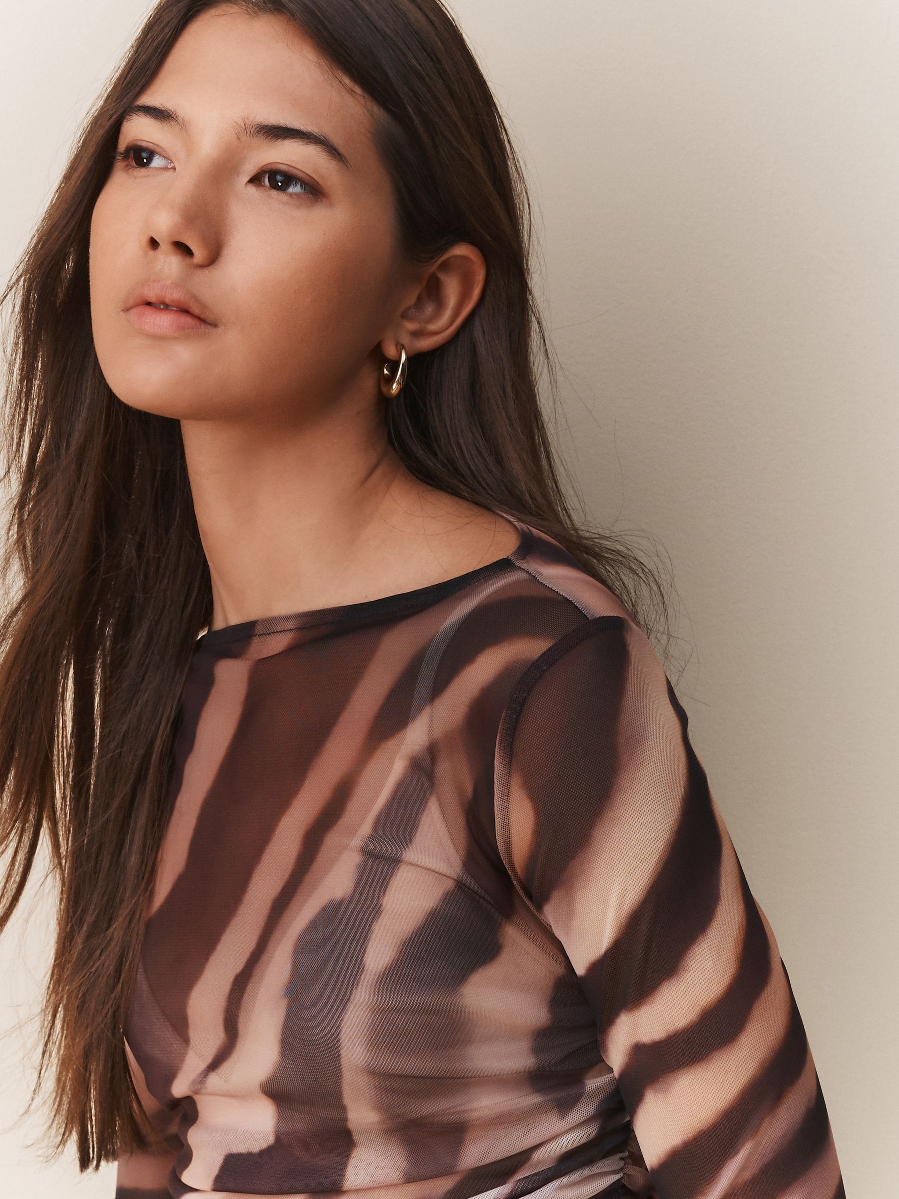 Buy Zebra Long Sleeve Ruched Side Mesh Top from Next USA