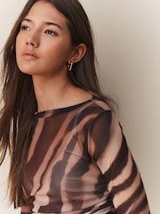 Зебра - Long Sleeve Ruched Side Mesh Top - Image 5 of 5