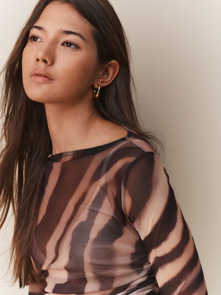 Зебра - Long Sleeve Ruched Side Mesh Top - Image 5 of 5