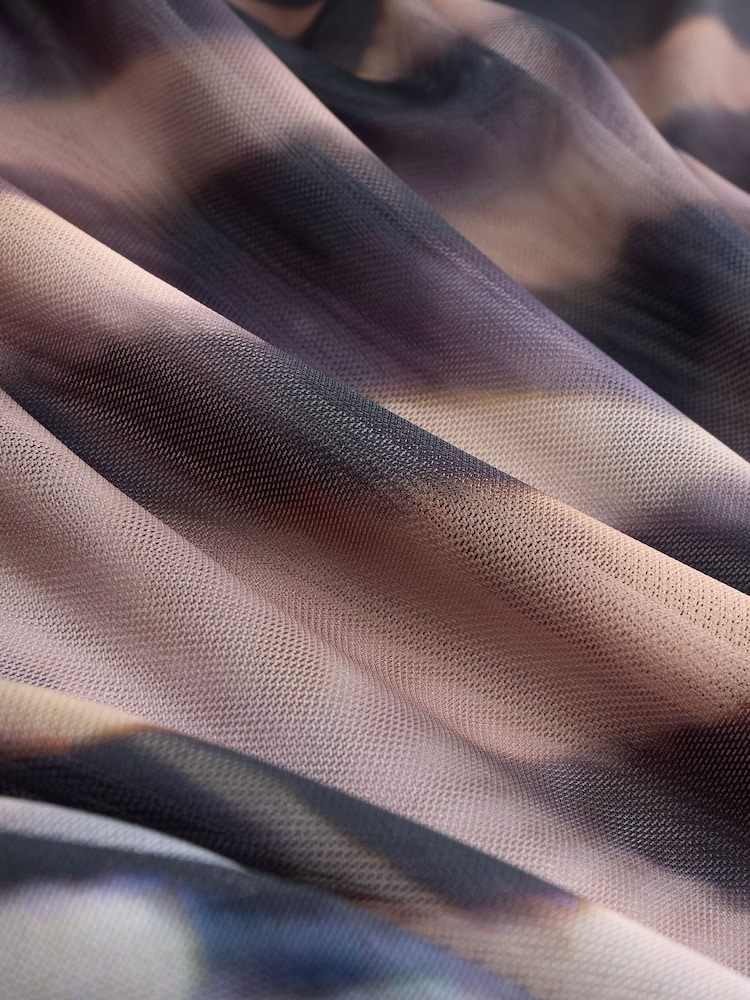 Zebra Long Sleeve Ruched Side Mesh Top - Image 7 of 9