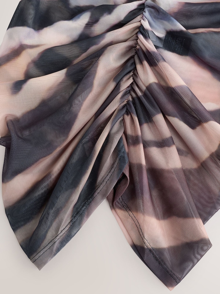 Zebra Long Sleeve Ruched Side Mesh Top - Image 8 of 9