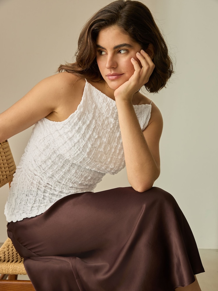 White - Textured Strappy Square Neck Top - Image 1 of 8 White - Textured Strappy Square Neck Top - Image 1 of 8
