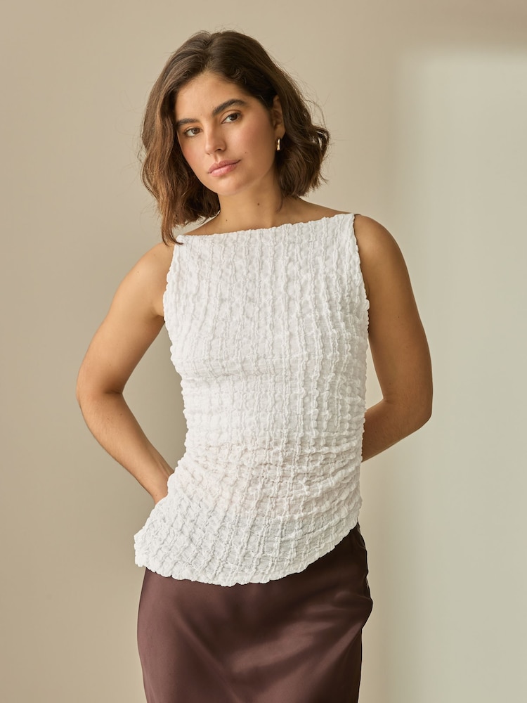 White - Textured Strappy Square Neck Top - Image 2 of 8 White - Textured Strappy Square Neck Top - Image 2 of 8