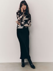 Cow Print Long Sleeve Ruched Side Mesh Top - Image 2 of 6