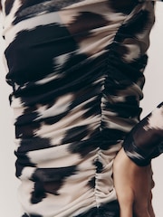 Cow Print Long Sleeve Ruched Side Mesh Top - Image 6 of 6