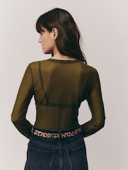 Vert olive - Haut manches longues en maille - Image 3 de 7