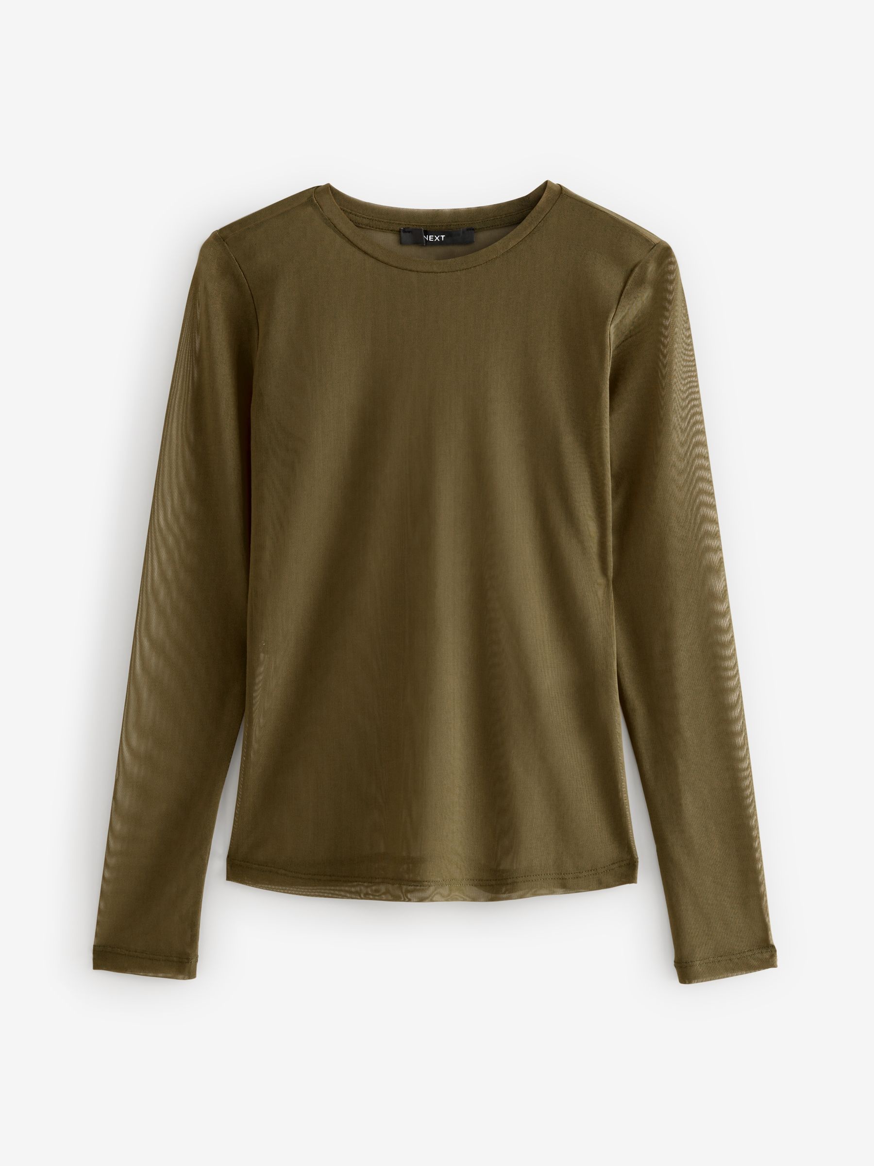 Olive Green Long Sleeve Mesh Top