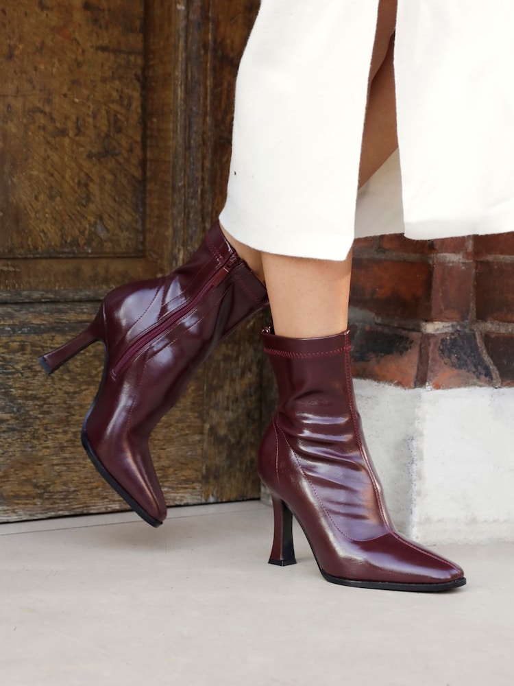 Linzi Red Noelle Square Toe Heeled Sock Ankle Boots - Image 2 of 6