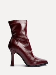 Linzi Red Noelle Square Toe Heeled Sock Ankle Boots - Image 3 of 6