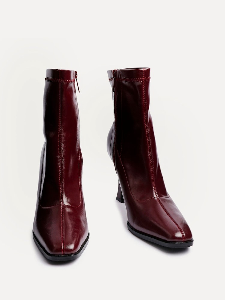 Linzi Red Noelle Square Toe Heeled Sock Ankle Boots - Image 4 of 6