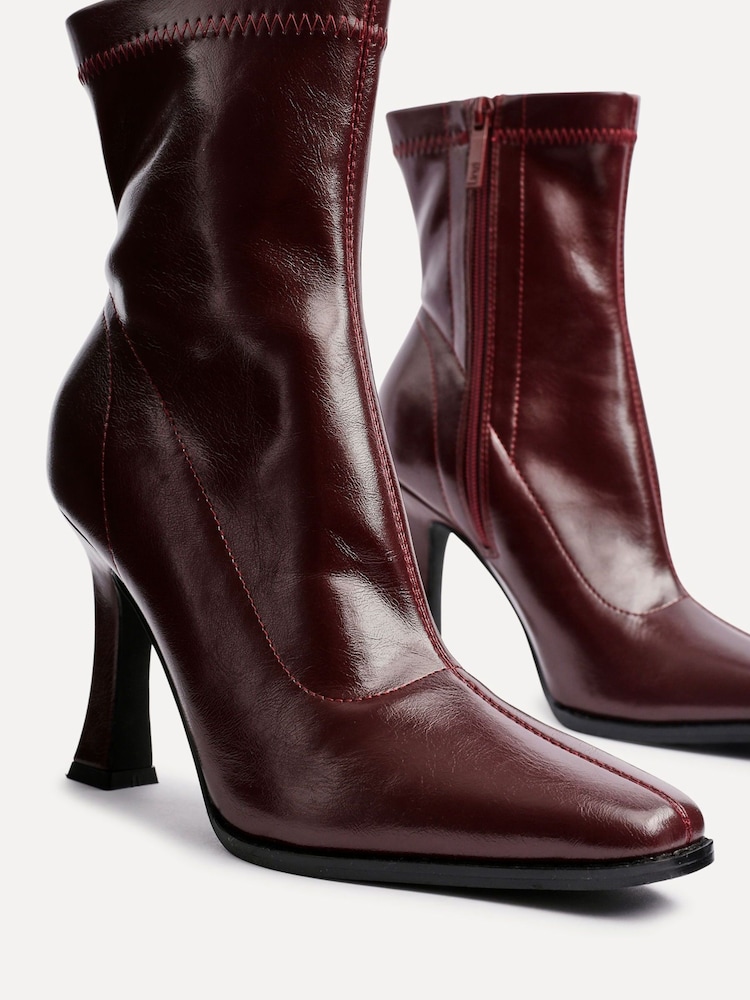 Linzi Red Noelle Square Toe Heeled Sock Ankle Boots - Image 5 of 6