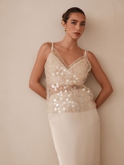 Ecru Sheer Sequin V-Neck Camisole - Image 1 of 4