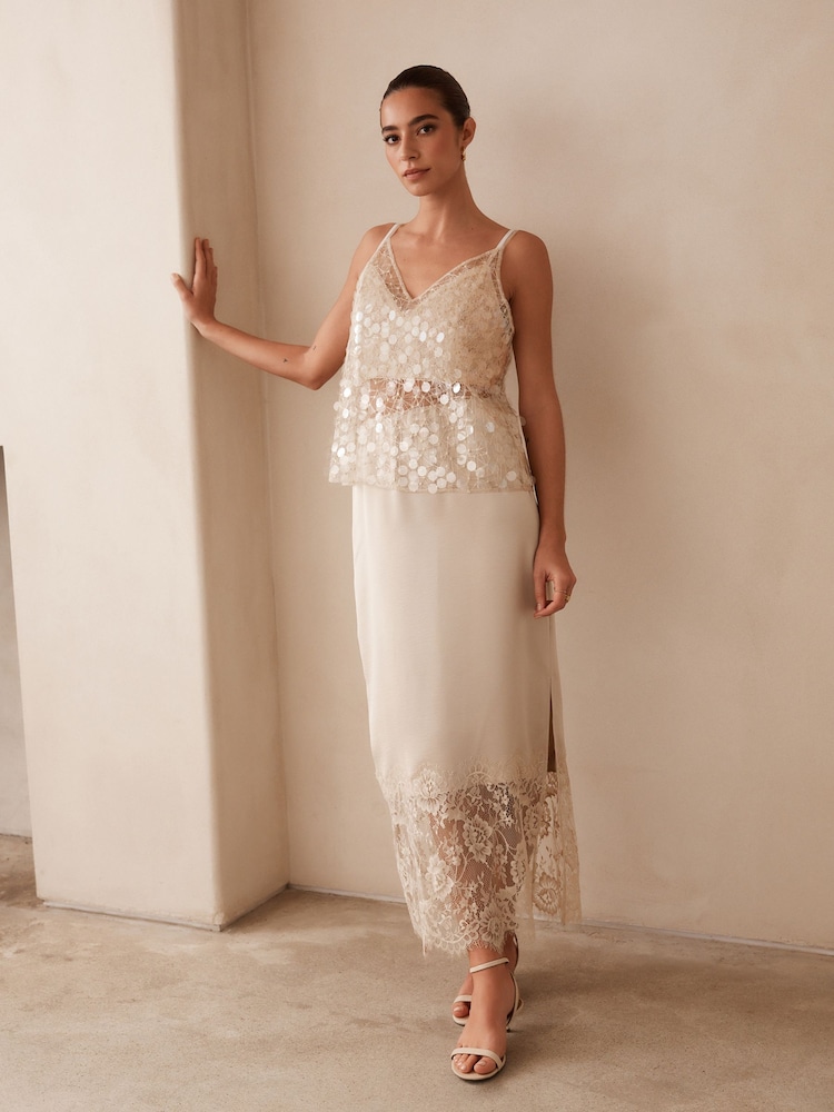 Ecru Sheer Sequin V-Neck Camisole - Image 2 of 4