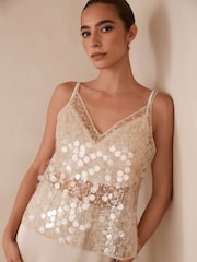 Ecru Sheer Sequin V-Neck Camisole - Image 4 of 4