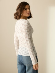 Ecru Texture Floral Lace Long Sleeve Top - Image 3 of 8
