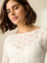 Ecru Texture Floral Lace Long Sleeve Top - Image 5 of 8