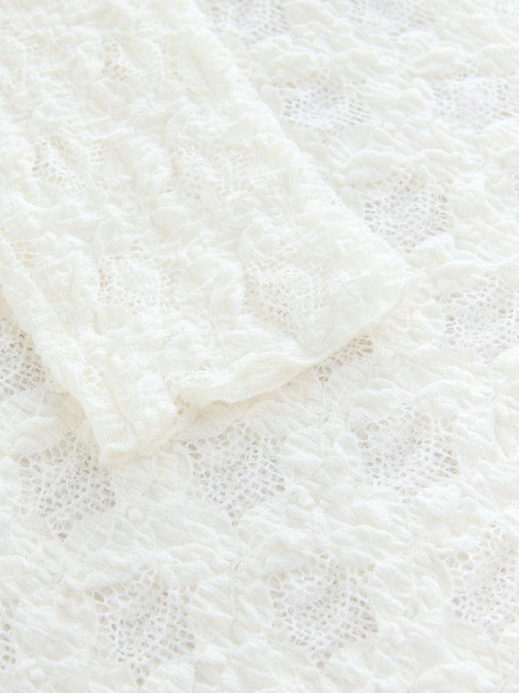 Ecru Texture Floral Lace Long Sleeve Top - Image 8 of 8