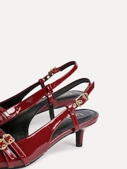 Linzi Red Retro Buckle Detail Kitten Court Heels - Image 5 of 6