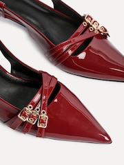 Linzi Red Retro Buckle Detail Kitten Court Heels - Image 6 of 6