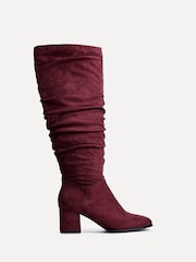 Linzi Red Margot Faux Suede Square Toe Block Heel Knee High Boots - Image 3 of 6