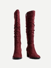 Linzi Red Margot Faux Suede Square Toe Block Heel Knee High Boots - Image 4 of 6