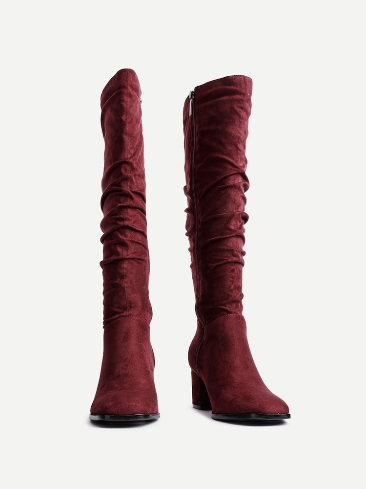 Linzi Red Margot Faux Suede Square Toe Block Heel Knee High Boots - Image 4 of 6