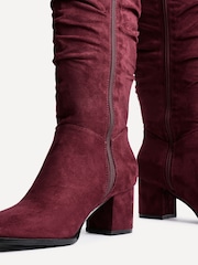 Linzi Red Margot Faux Suede Square Toe Block Heel Knee High Boots - Image 5 of 6