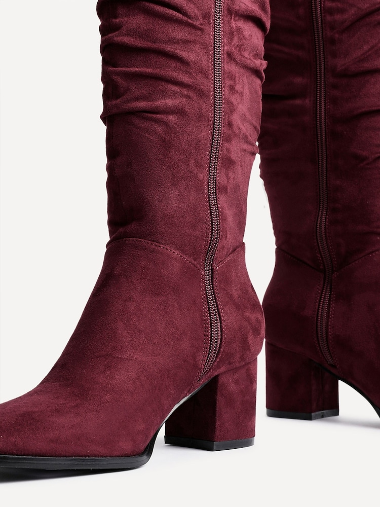 Linzi Red Margot Faux Suede Square Toe Block Heel Knee High Boots - Image 5 of 6