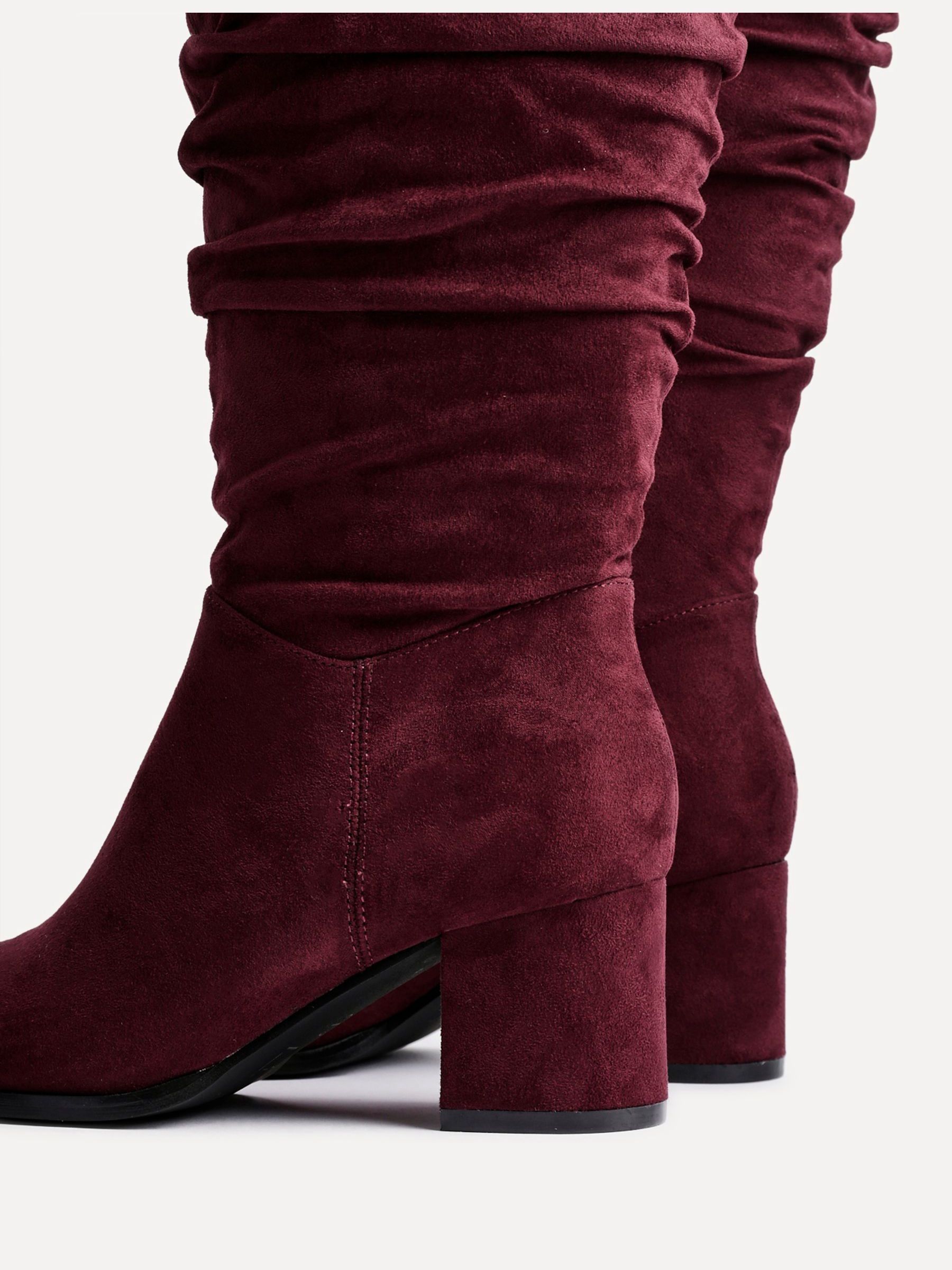 Buy Linzi Red Margot Faux Suede Square Toe Block Heel Knee High Boots ...