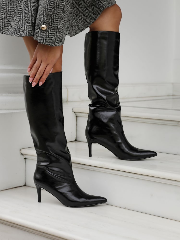 Linzi Black Onyx Pull On High Leg Heeled Boots - Image 1 of 6